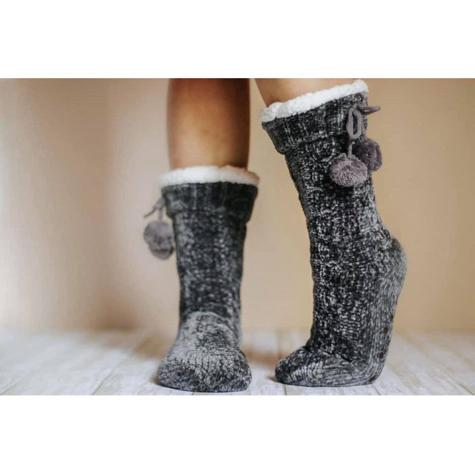 Ready to Ship | The Meredith - Cozy Fleece lined Pom Socks