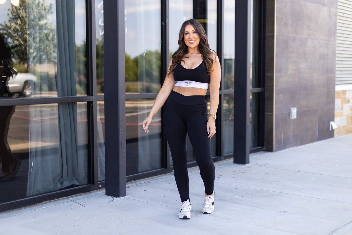 The Stephanie - Crossover BLACK Pocket Full Length Leggings - Luxe Leggings by Julia Rose®
