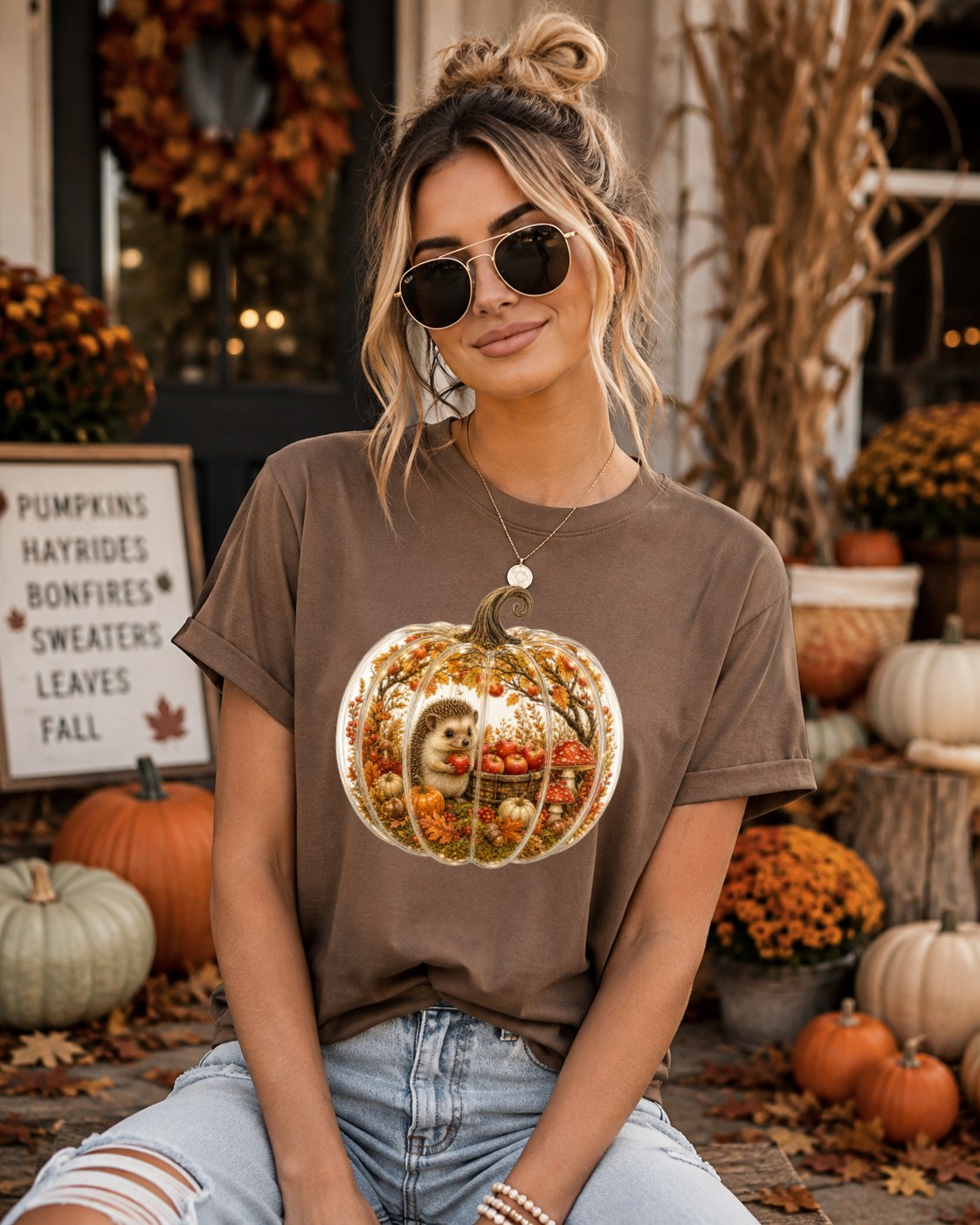 Cozy Pumpkin Fall Hedgehog Tshirt