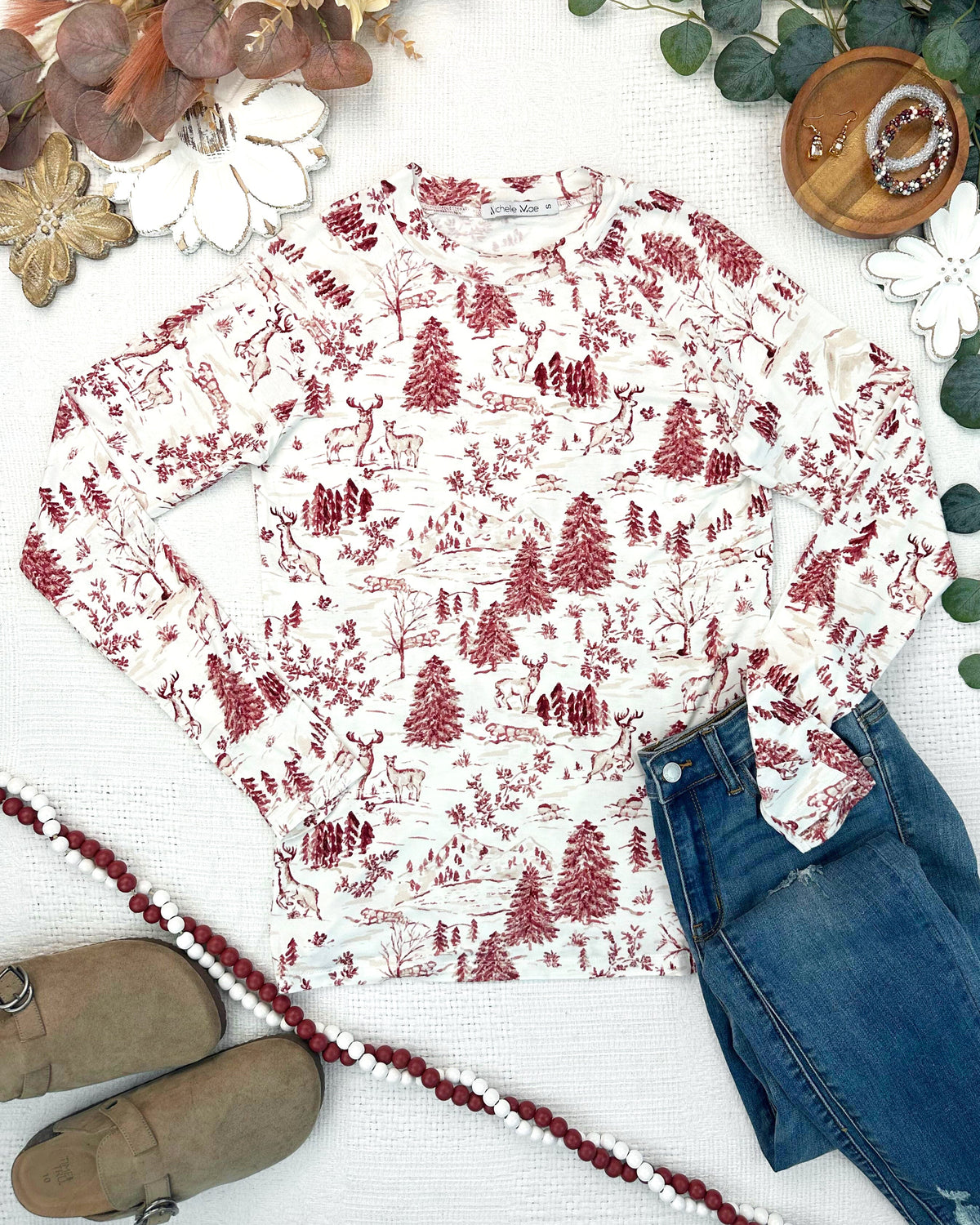 IN STOCK Blair Long Sleeve Top - Cranberry Woodland