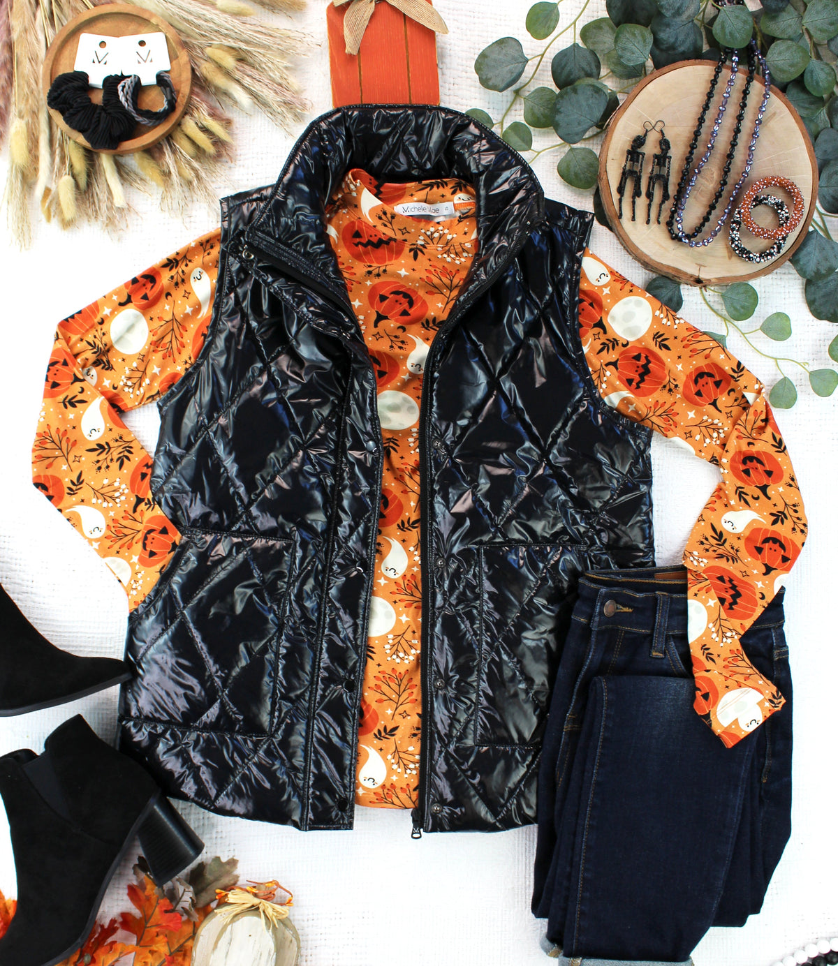 IN STOCK Remy Zip Up Vest - Shiny Black FINAL SALE