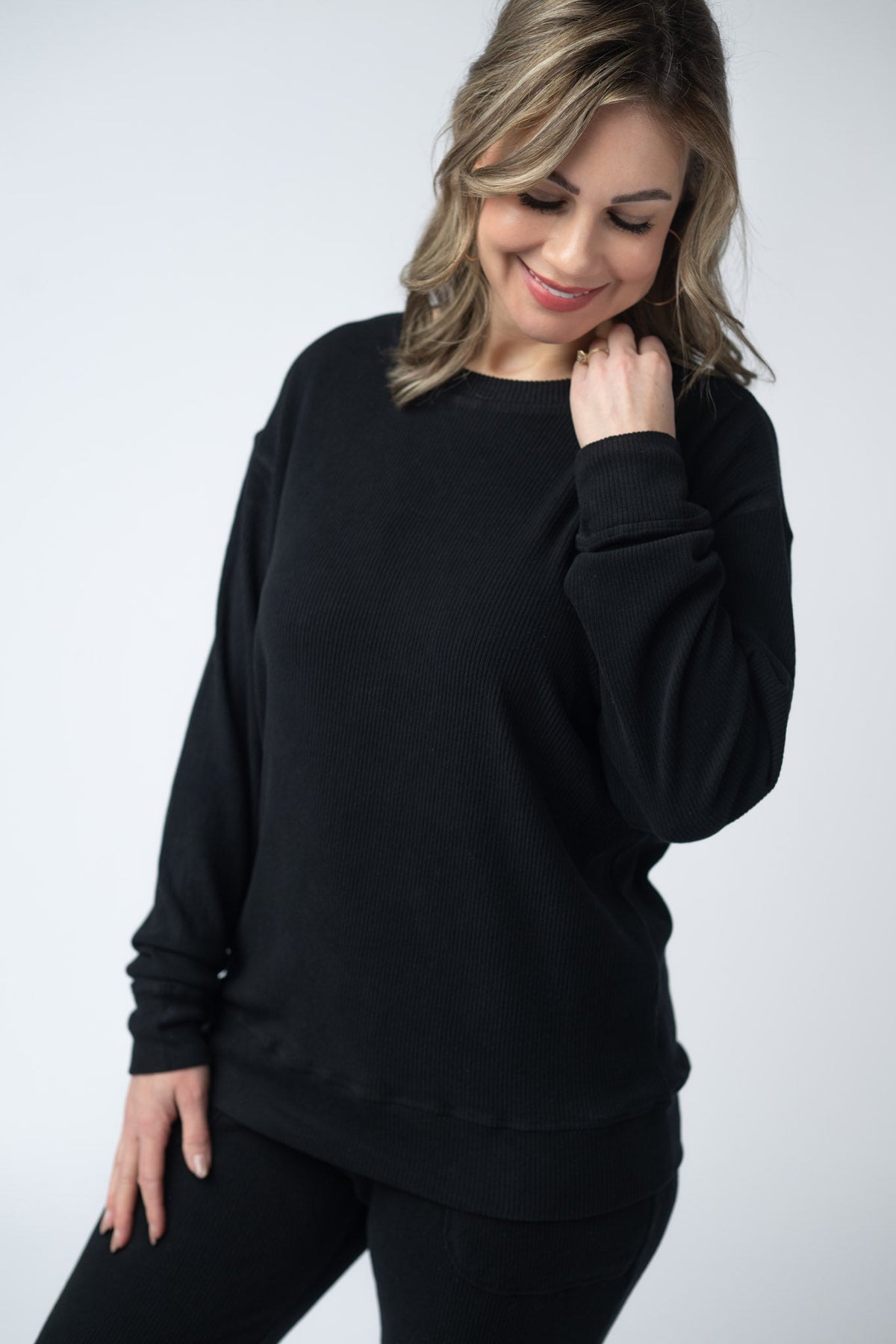 IN STOCK Corrine Ribbed Pullover Top - Black
