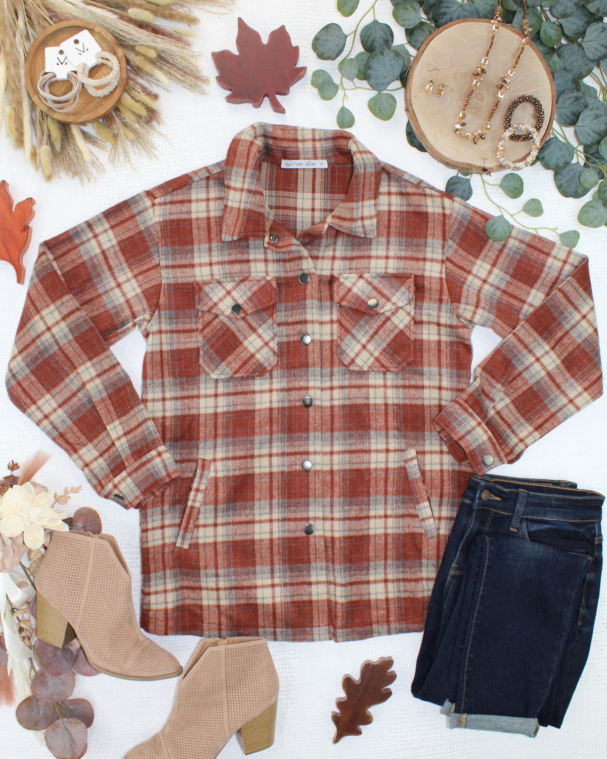 IN STOCK Norah Shacket - Brick Plaid FINAL SALE