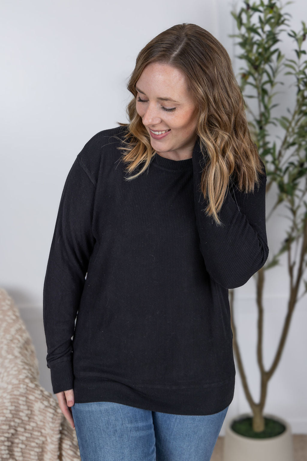 IN STOCK Corrine Ribbed Pullover Top - Black