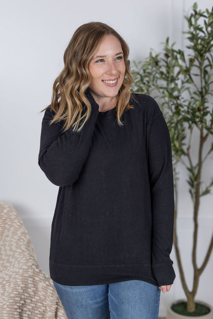 IN STOCK Corrine Ribbed Pullover Top - Black