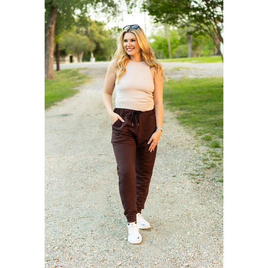 Ready to Ship | The Brinley - Brown Fleece Joggers