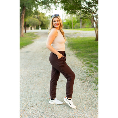 Ready to Ship | The Brinley - Brown Fleece Joggers