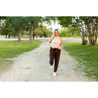 Ready to Ship | The Brinley - Brown Fleece Joggers