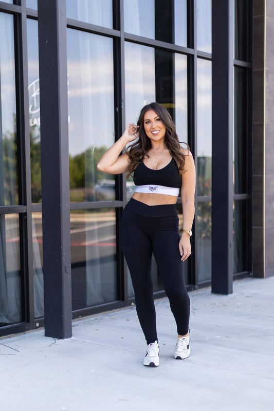 The Stephanie - Crossover BLACK Pocket Full Length Leggings - Luxe Leggings by Julia Rose®