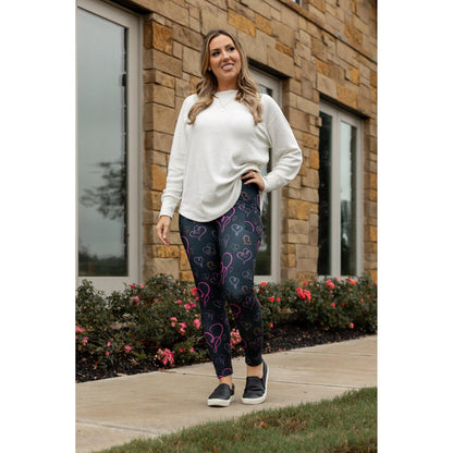 Ready to Ship | Heart Swirls (Black Background) Full Length Leggings
