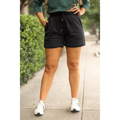 Ready to Ship | The Chrissy - Black Fleece Shorts with Pockets