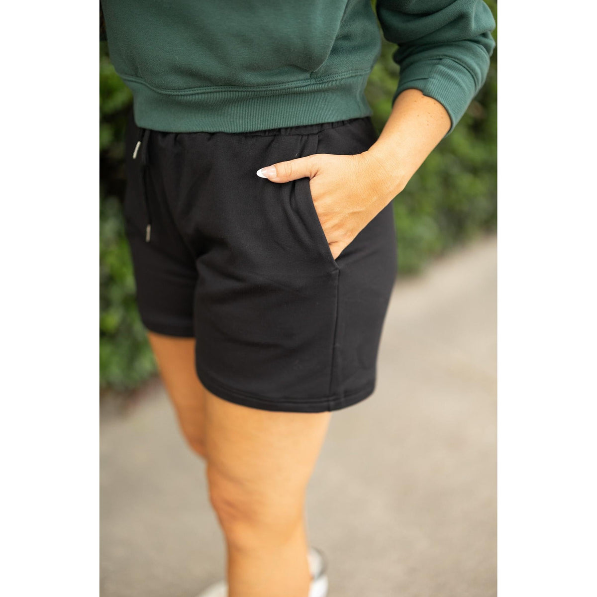 Ready to Ship | The Chrissy - Black Fleece Shorts with Pockets