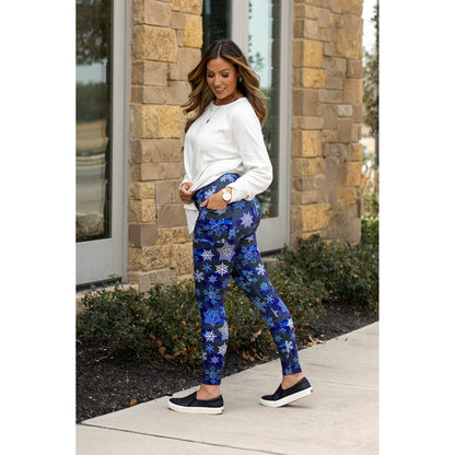 Ready to Ship |  Blue Snowflake Leggings