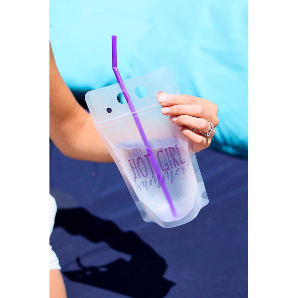 Julia Rose summer drink pouch, Reusable drink pouch for beach and travel