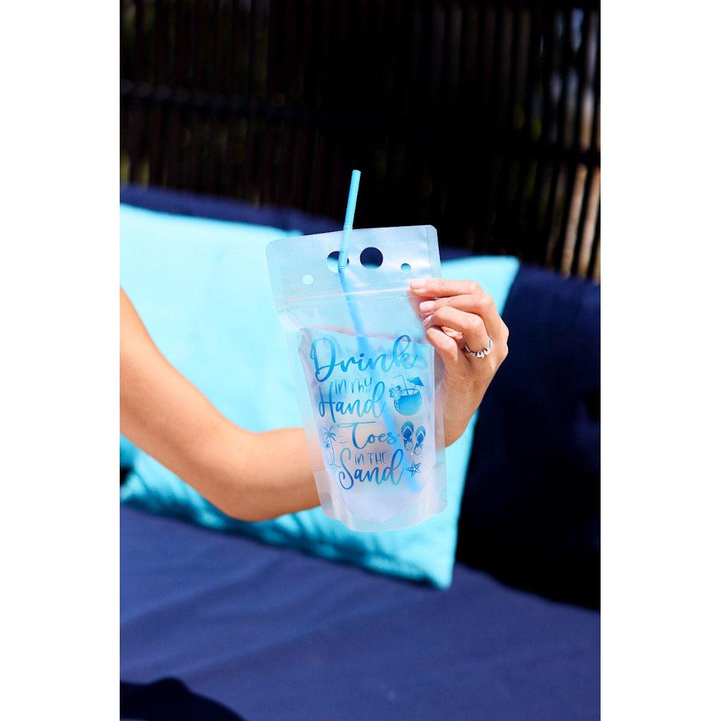 Julia Rose summer drink pouch, Reusable drink pouch for beach and travel
