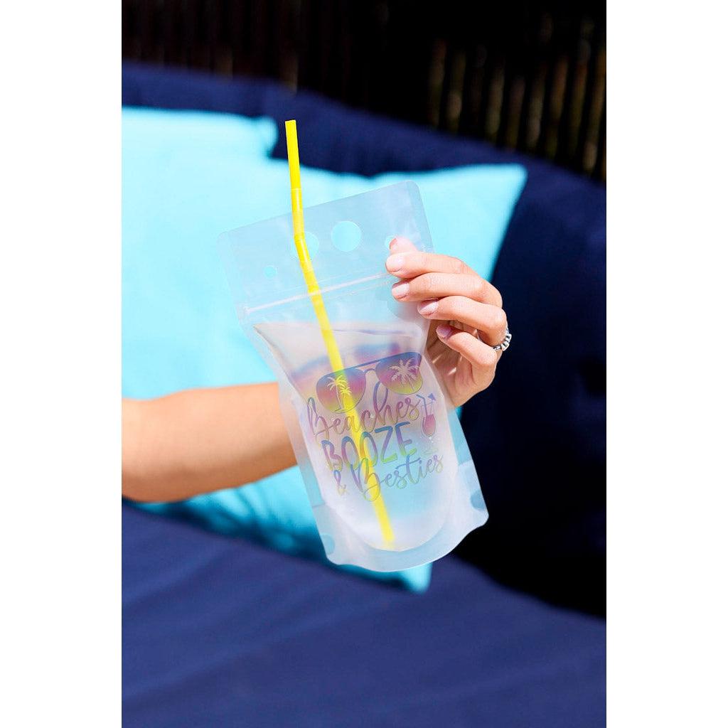 Julia Rose summer drink pouch, Reusable drink pouch for beach and travel