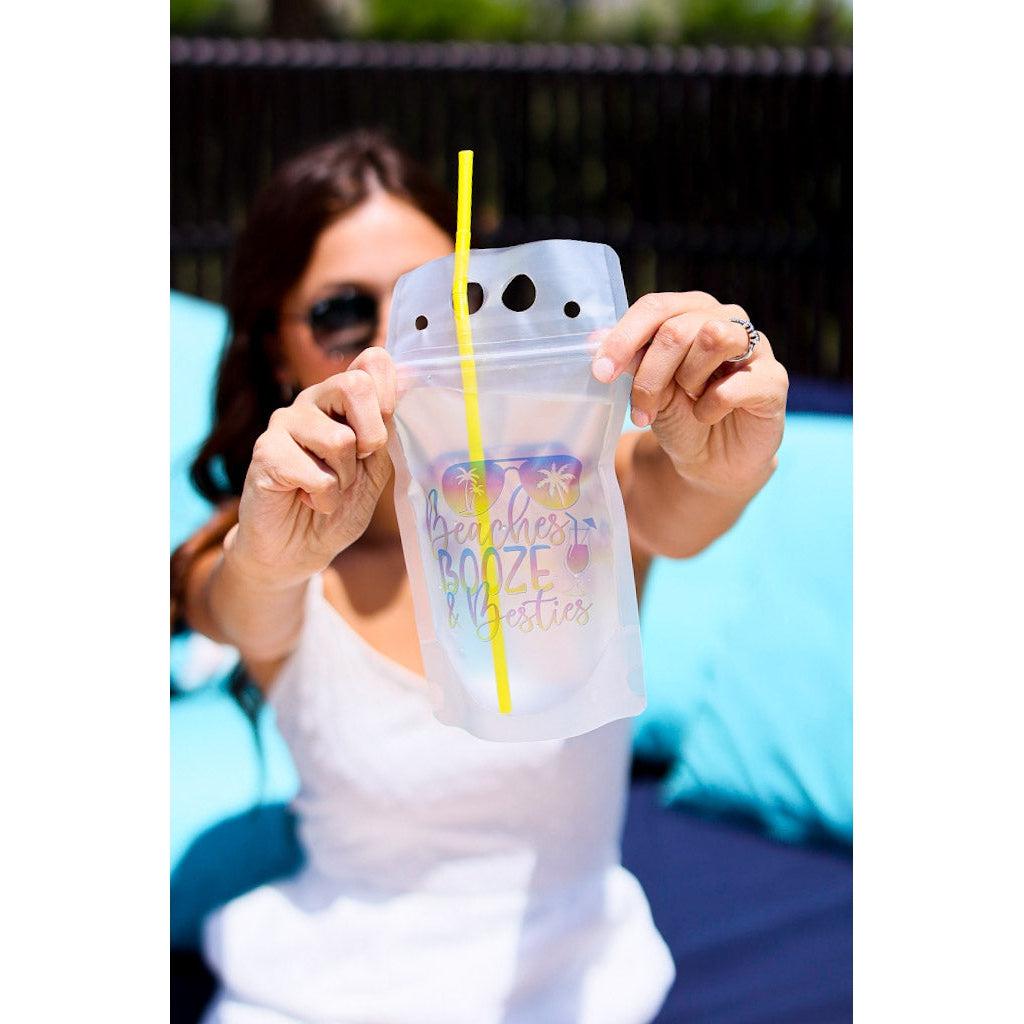 Julia Rose summer drink pouch, Reusable drink pouch for beach and travel