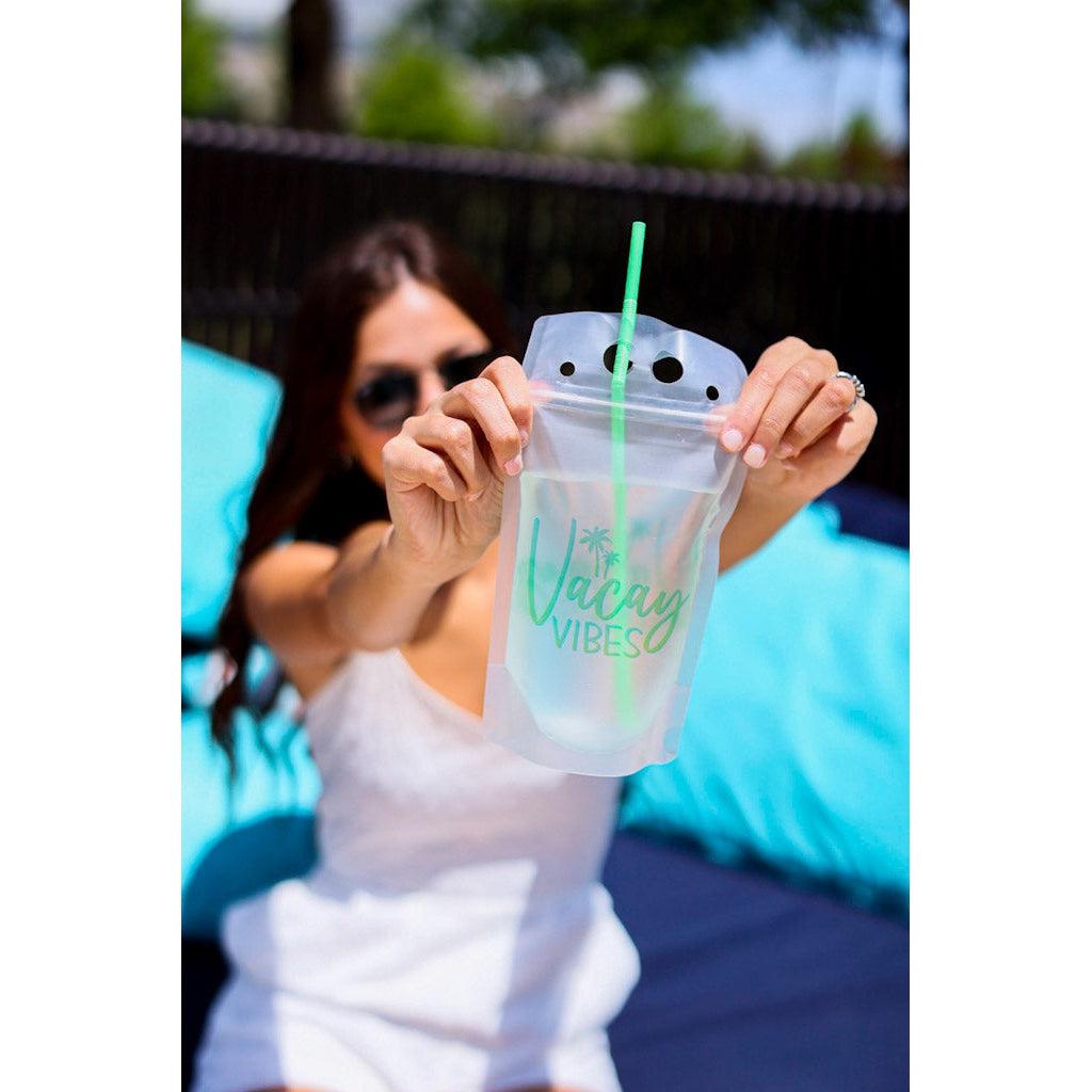 Julia Rose summer drink pouch, Reusable drink pouch for beach and travel