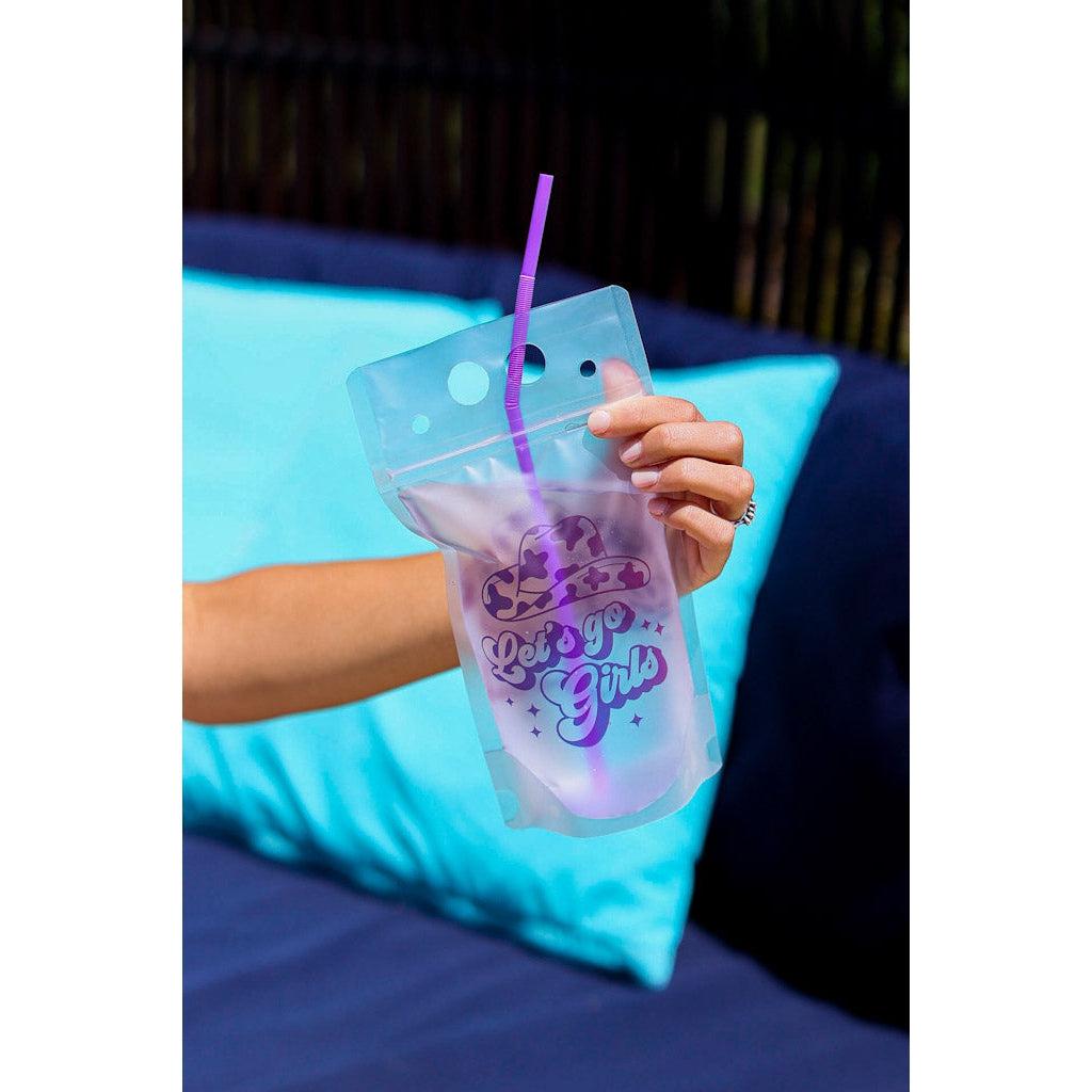 Julia Rose summer drink pouch, Reusable drink pouch for beach and travel
