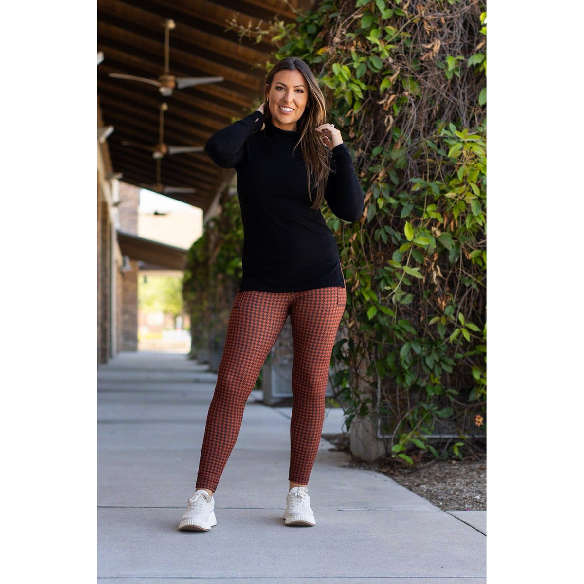 Julia Rose houndstooth full-length leggings, Women wearing houndstooth leggings high waisted