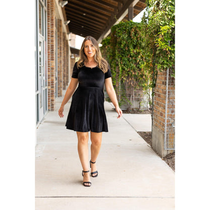 Ready to Ship | Black Velvet Baby Doll Dress