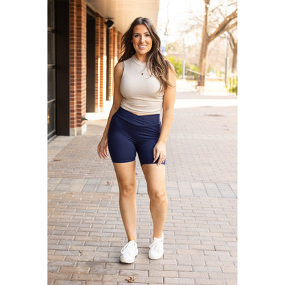 The Abby - NAVY Crossover Biker 5" Shorts  R2 - Luxe Leggings by Julia Rose®