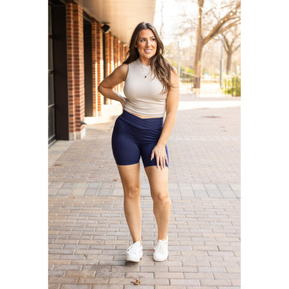 The Abby - NAVY Crossover Biker 5" Shorts  R2 - Luxe Leggings by Julia Rose®