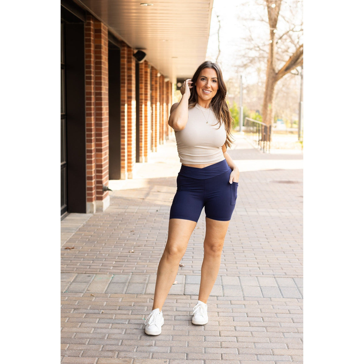 The Abby - NAVY Crossover Biker 5" Shorts  R2 - Luxe Leggings by Julia Rose®