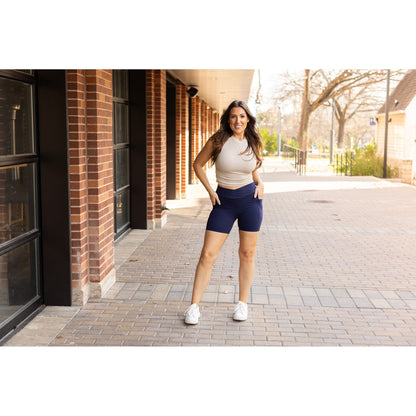 The Abby - NAVY Crossover Biker 5" Shorts  R2 - Luxe Leggings by Julia Rose®