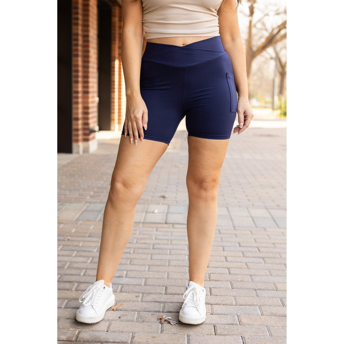 The Abby - NAVY Crossover Biker 5" Shorts  R2 - Luxe Leggings by Julia Rose®