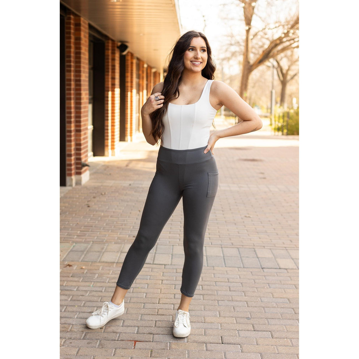 Ready to Ship |  CHARCOAL 7/8th LengthLength Leggings with Pockets