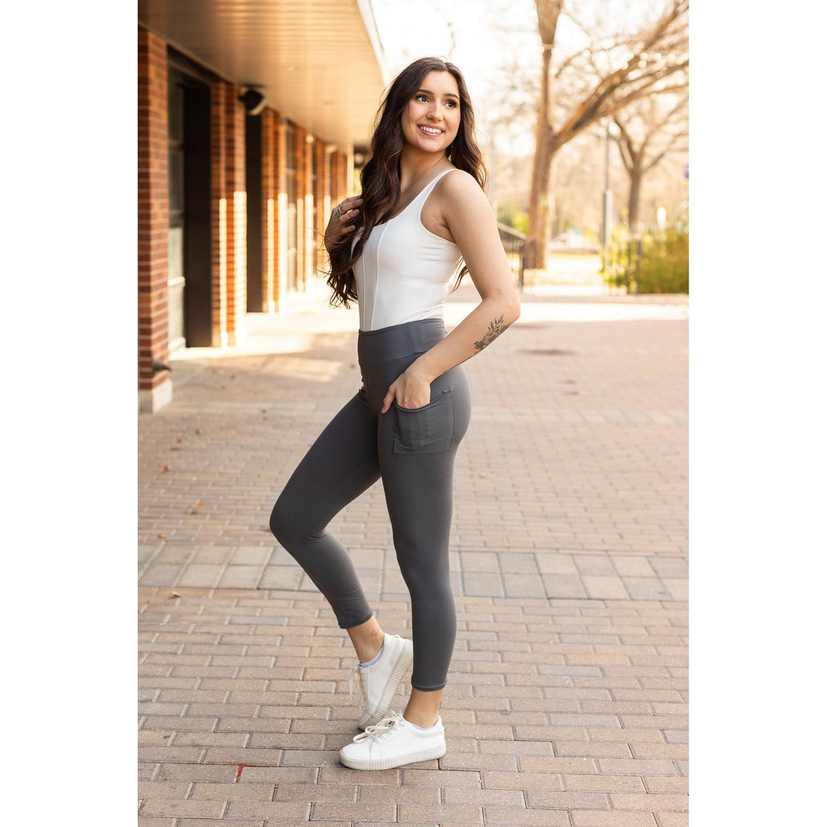 Ready to Ship |  CHARCOAL 7/8th LengthLength Leggings with Pockets