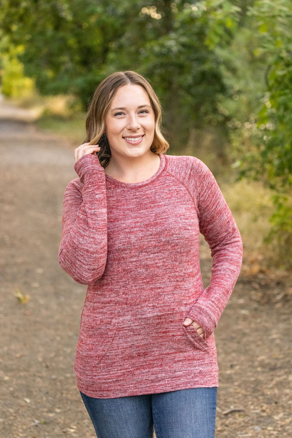 IN STOCK Hannah Pocket Pullover - Red Large