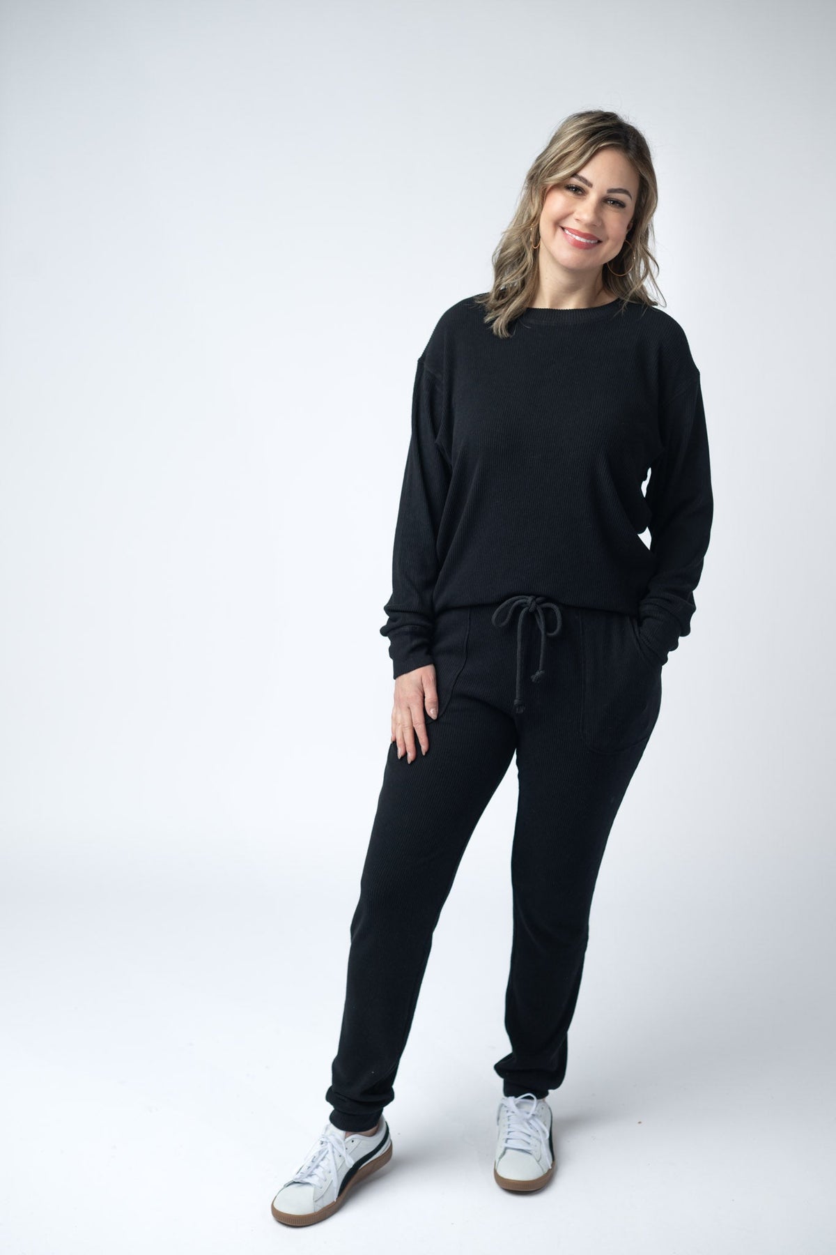 IN STOCK Corrine Ribbed Pullover Top - Black