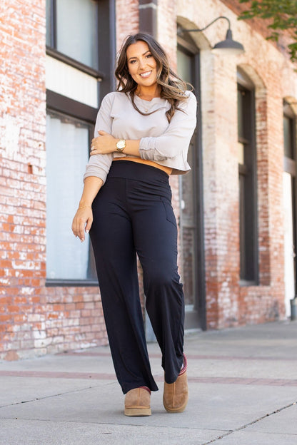 Ready to Ship | The Serena  - Black Wide Leg Luxe Loungers with Pockets