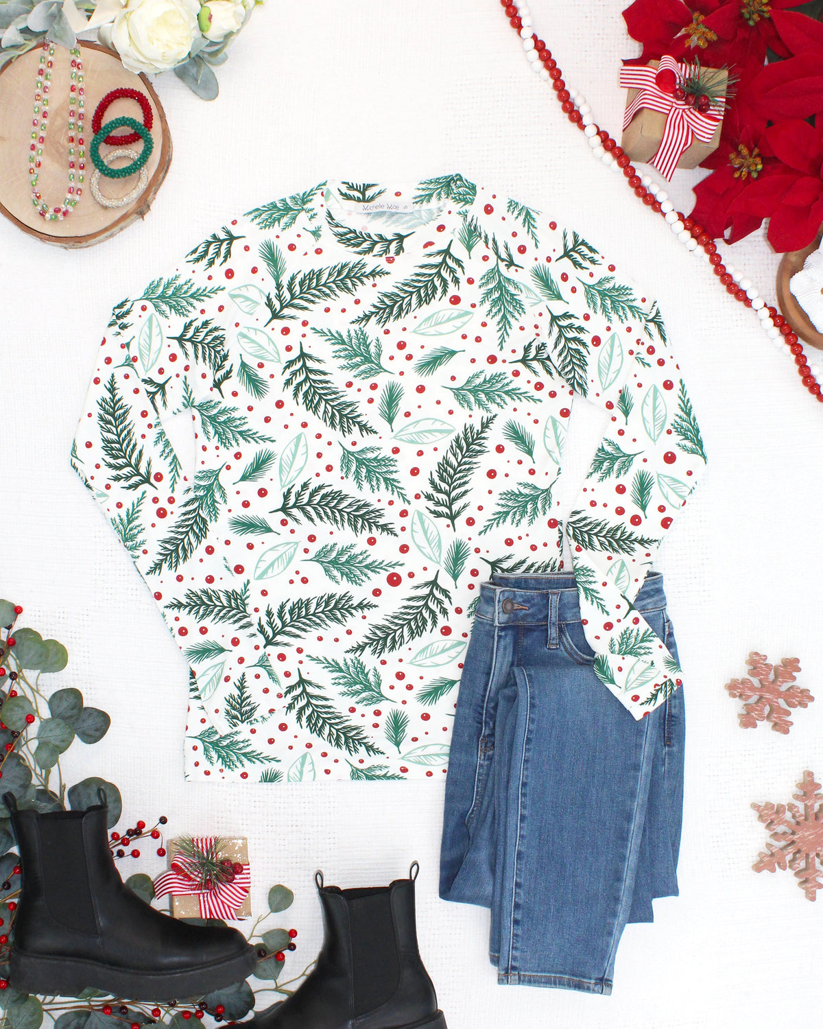 IN STOCK Blair Long Sleeve Top - Berry + Pine