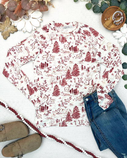 IN STOCK Blair Long Sleeve Top - Cranberry Woodland
