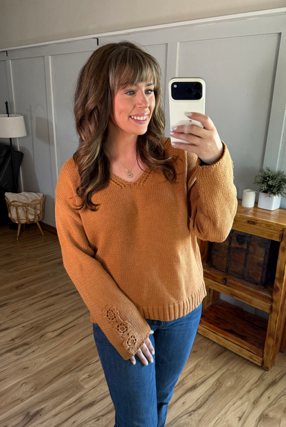 IN STOCK Crochet Sleeve Top - Camel FINAL SALE