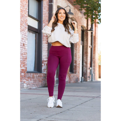 Buttery soft maroon leggings for women - High waist maroon leggings with side pockets