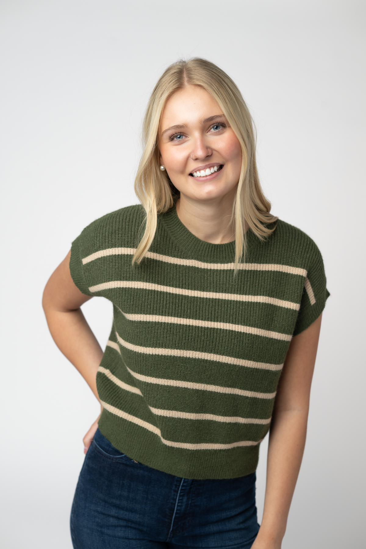 IN STOCK Striped Sweater Top - Olive and Tan FINAL SALE