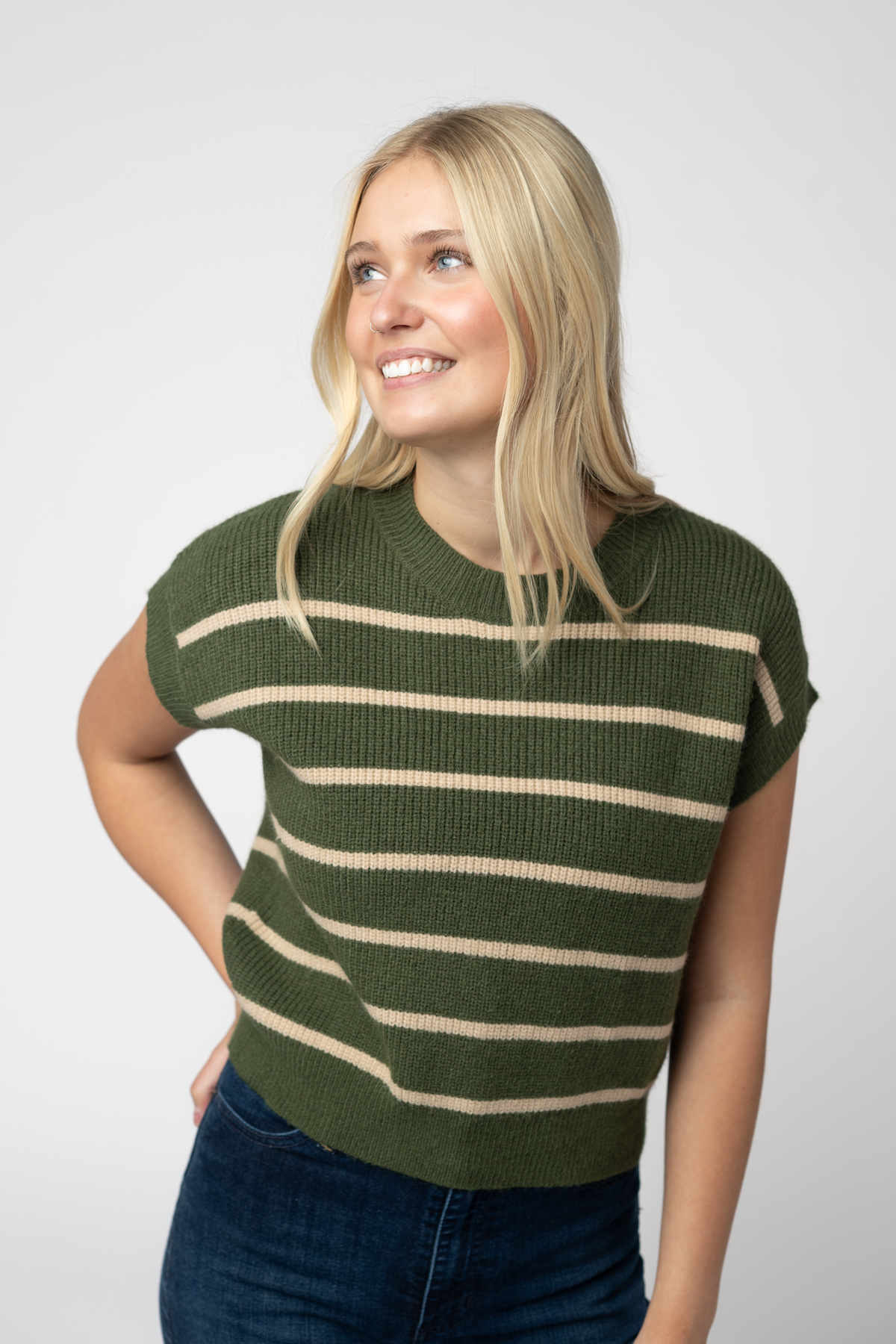 IN STOCK Striped Sweater Top - Olive and Tan FINAL SALE