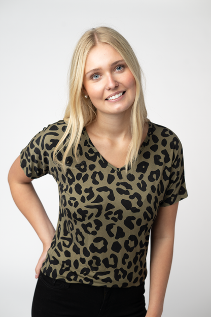 IN STOCK Chloe Cozy Top - Olive Animal Print