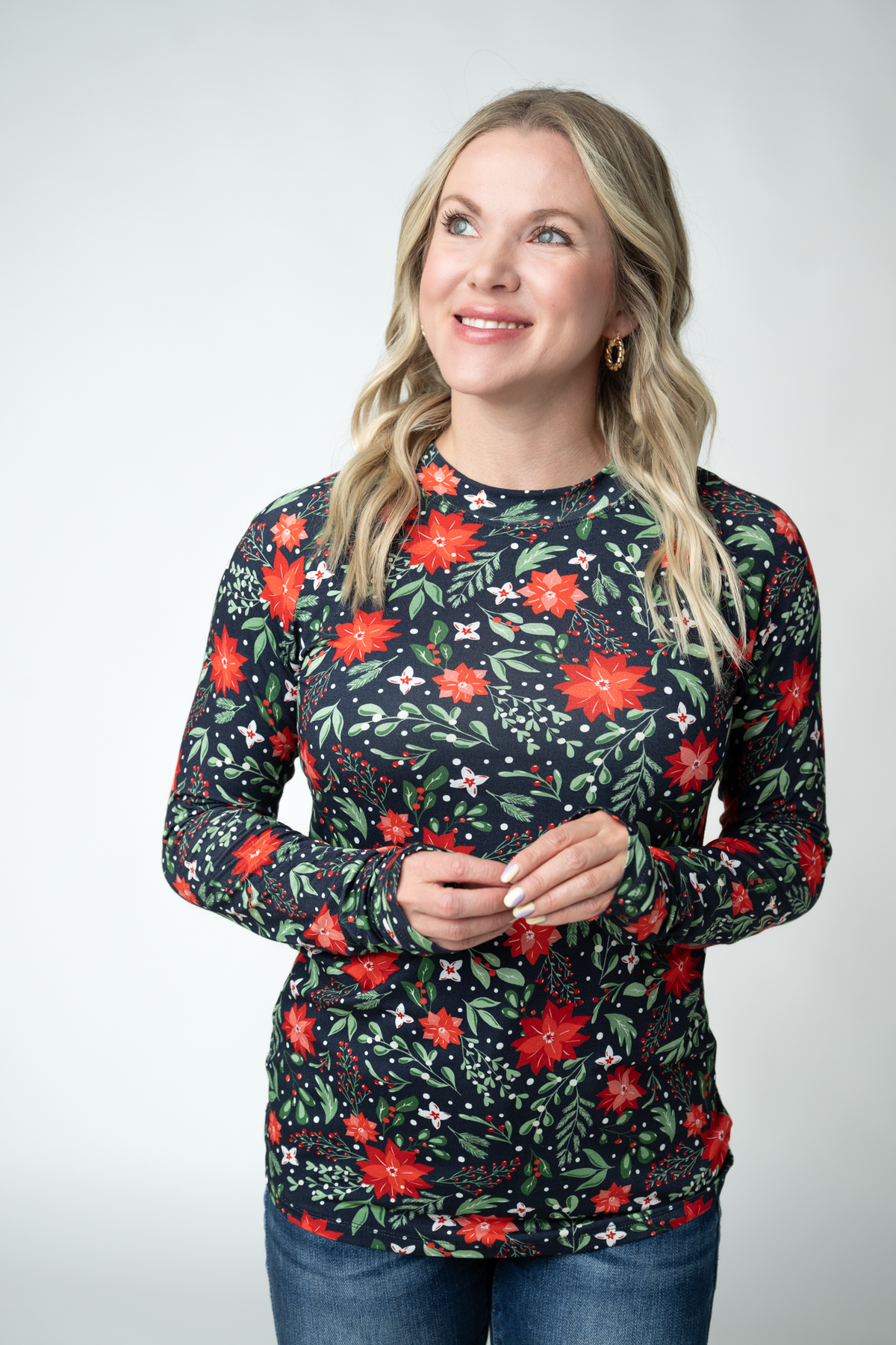 IN STOCK Blair Long Sleeve Top - Poinsettia Nights