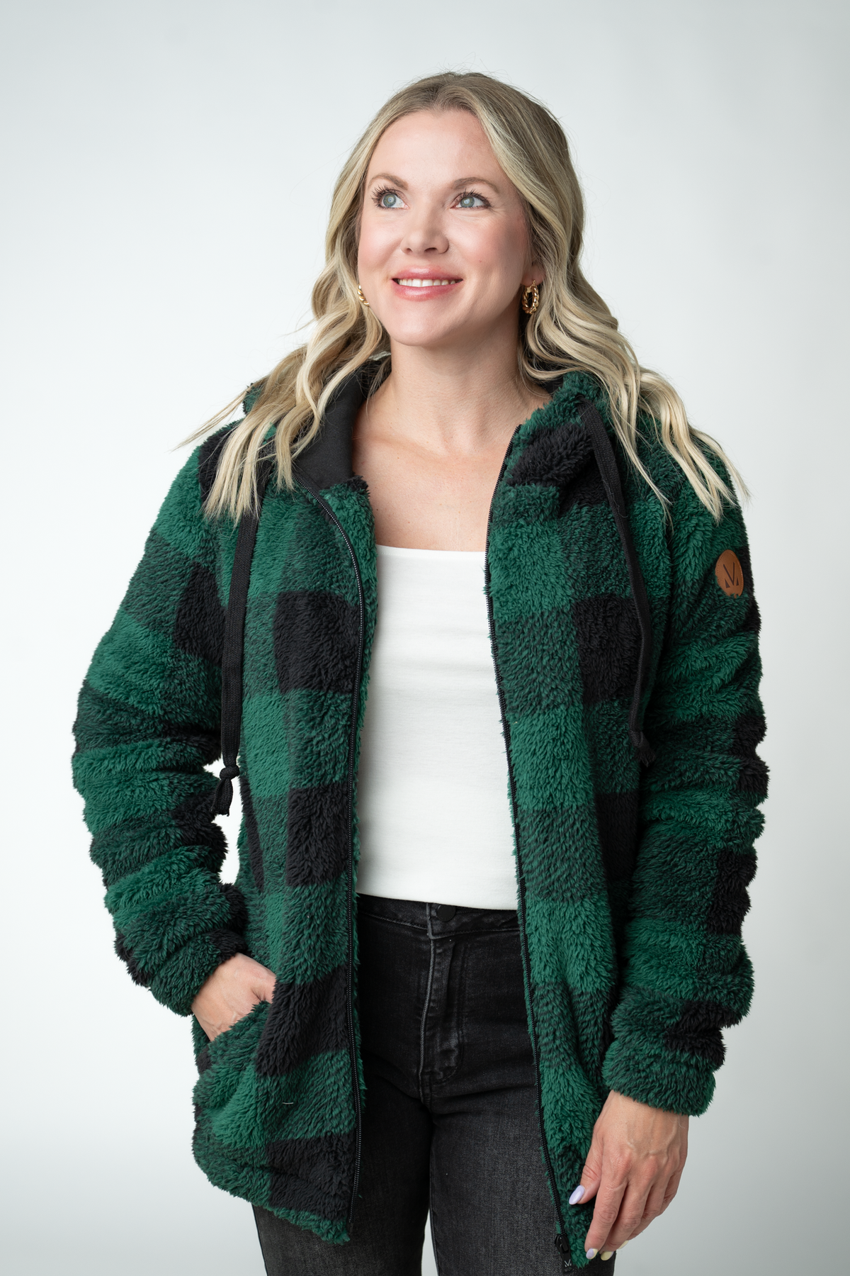 IN STOCK Sherpa Fullzip Hoodie - Evergreen Plaid