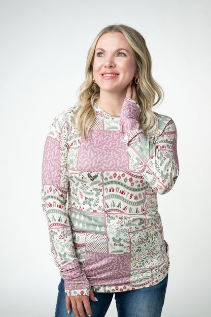 IN STOCK Blair Long Sleeve Top - Holiday Patchwork