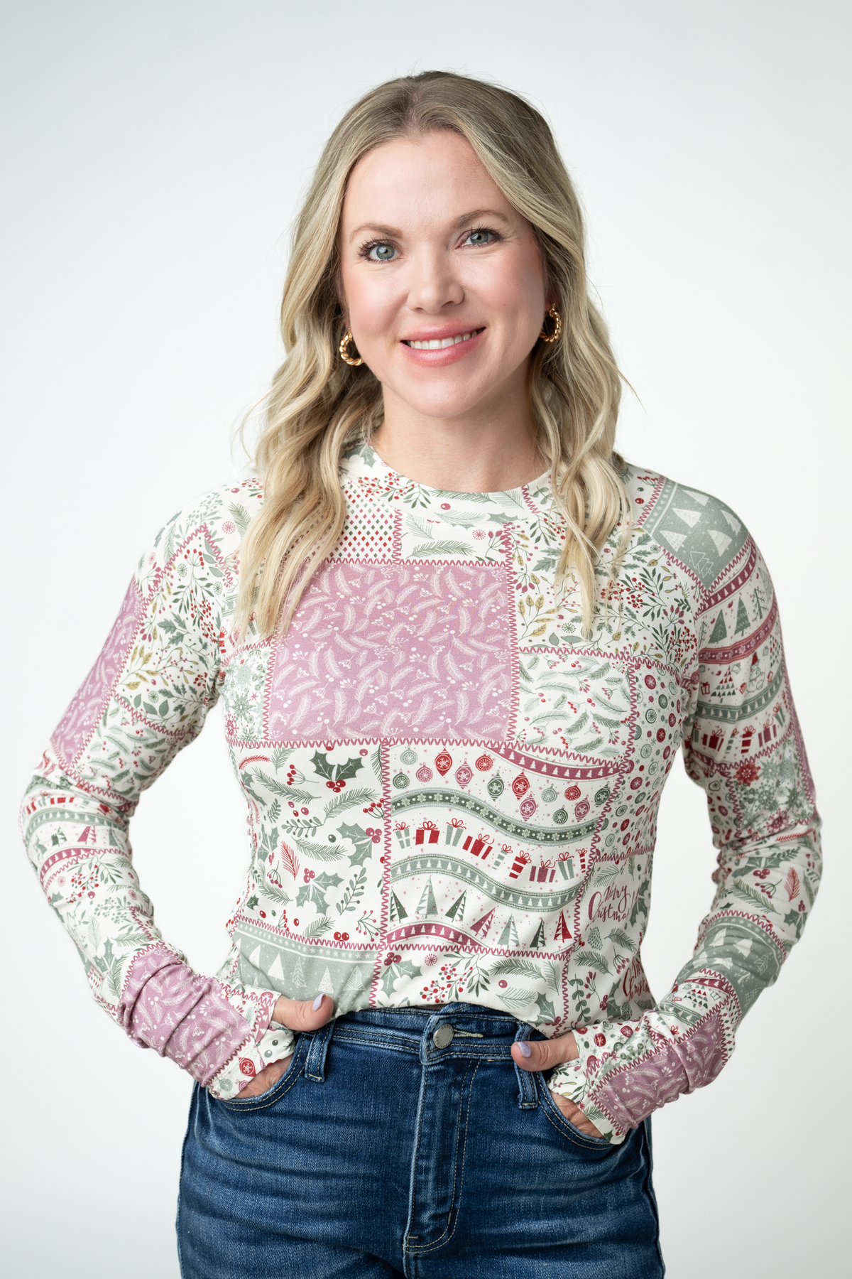 IN STOCK Blair Long Sleeve Top - Holiday Patchwork