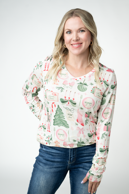 IN STOCK Larissa Long Sleeve - Pink Pine Noel