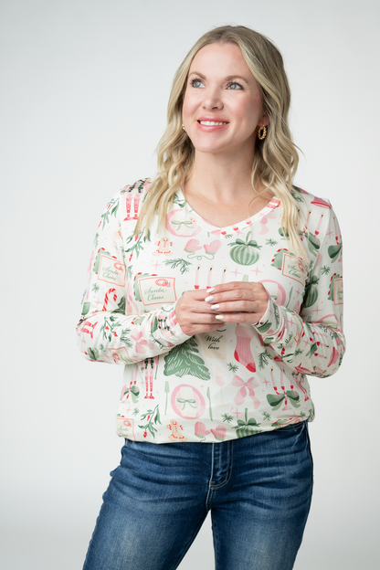IN STOCK Larissa Long Sleeve - Pink Pine Noel
