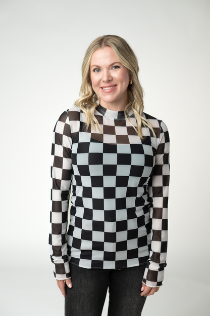 IN STOCK Blair Mesh Long Sleeve Top - Black and White Checkers FINAL SALE