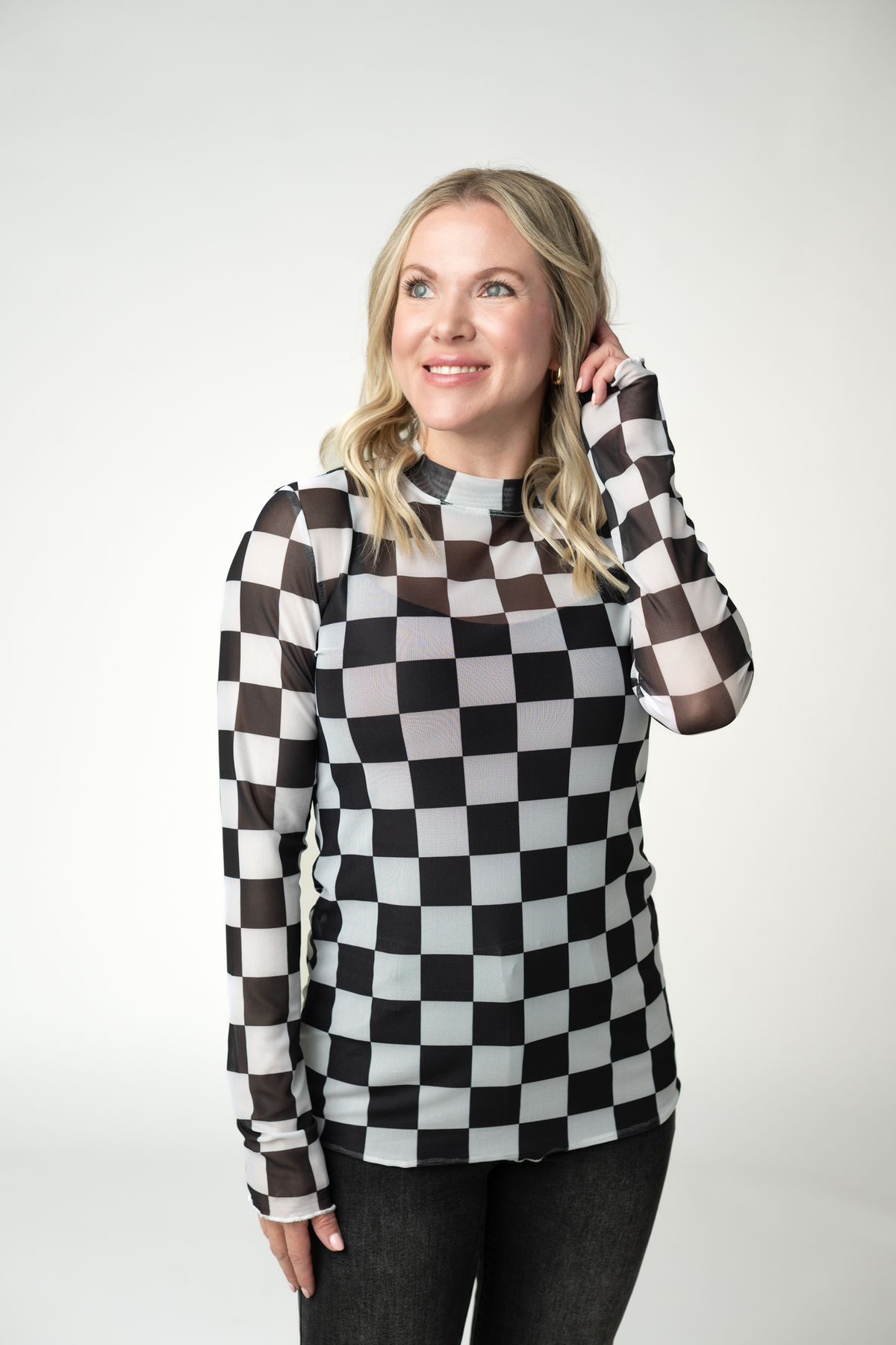 IN STOCK Blair Mesh Long Sleeve Top - Black and White Checkers FINAL SALE